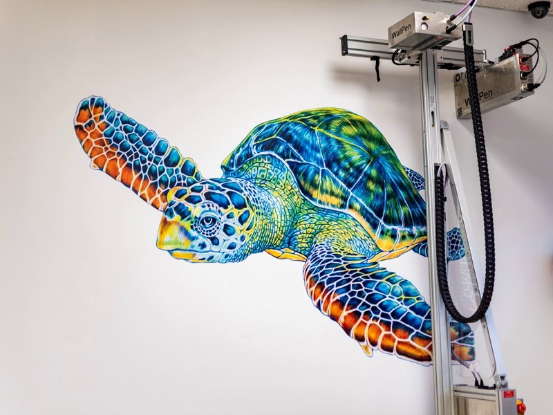 Colourful sea turtle mural printed with robotic wall printing machine